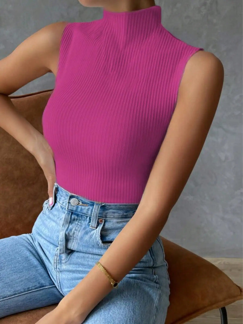Blusa Regata feminina Gola Alta Canelada