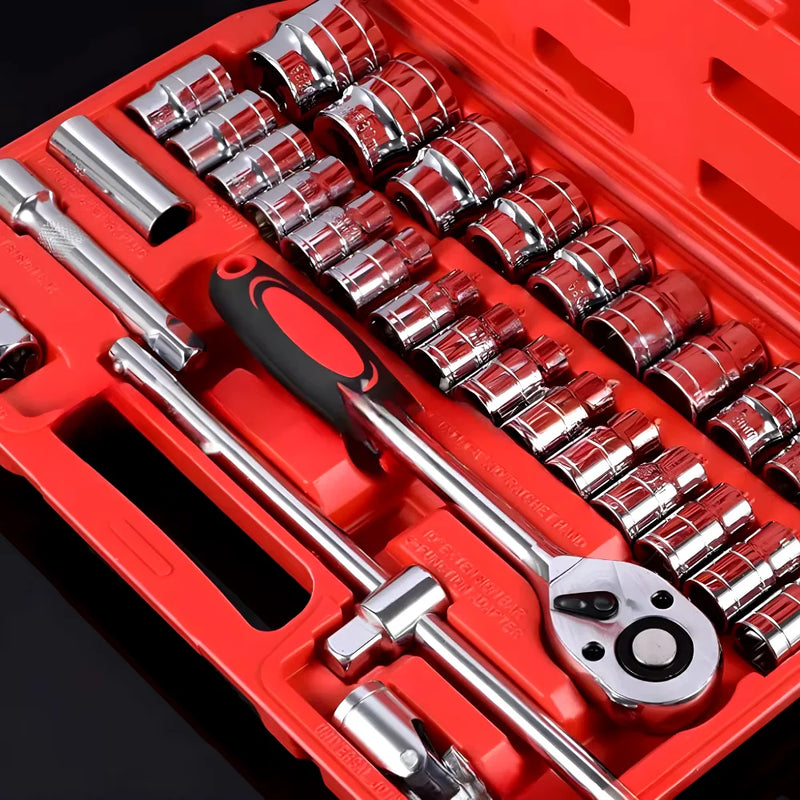 Kit De Ferramentas 46 Peças Chave Catraca Reversível Com Maleta Jogo de Soquete Para Manutenção E Reparo