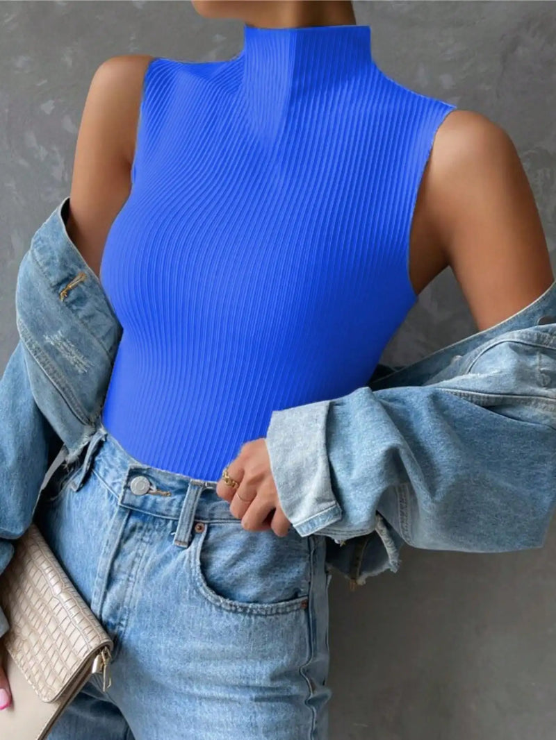 Blusa Regata feminina Gola Alta Canelada