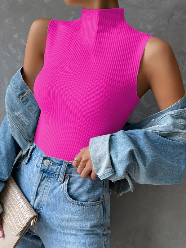 Blusa Regata feminina Gola Alta Canelada