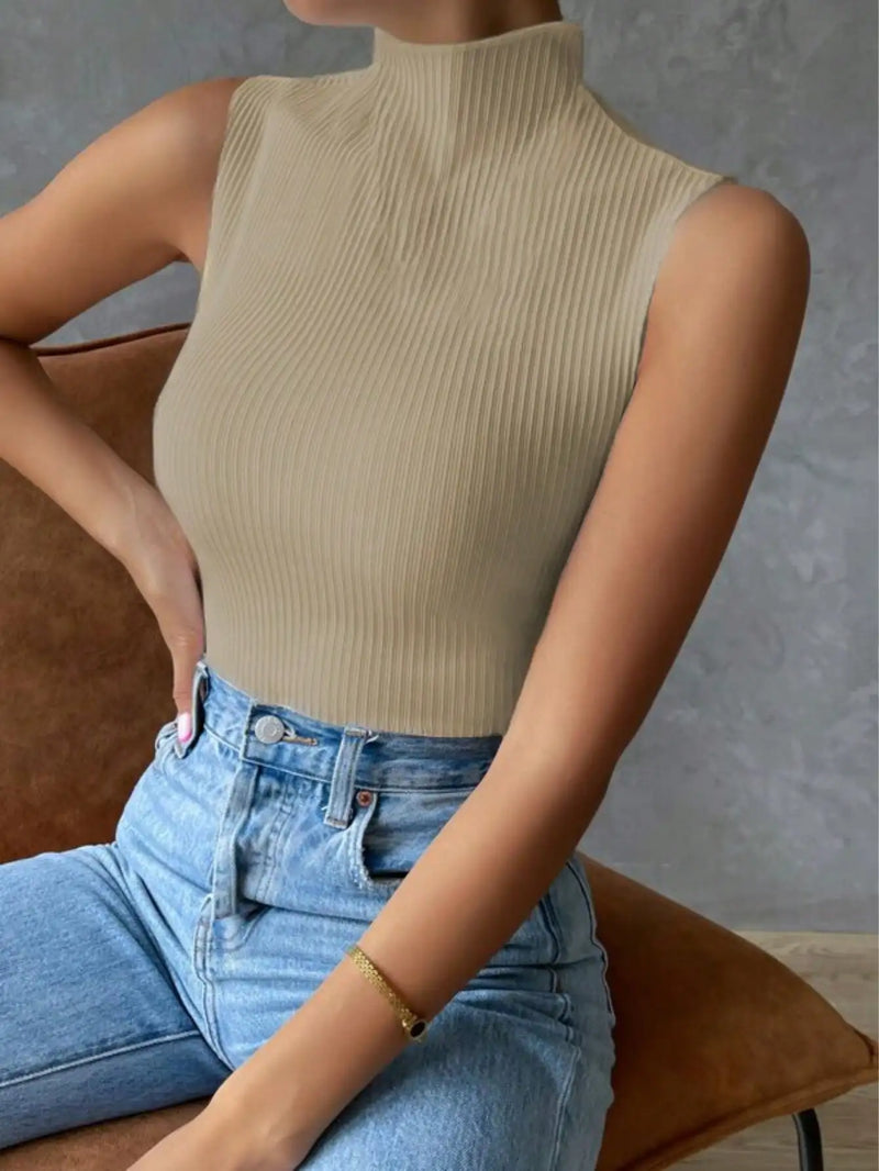 Blusa Regata feminina Gola Alta Canelada