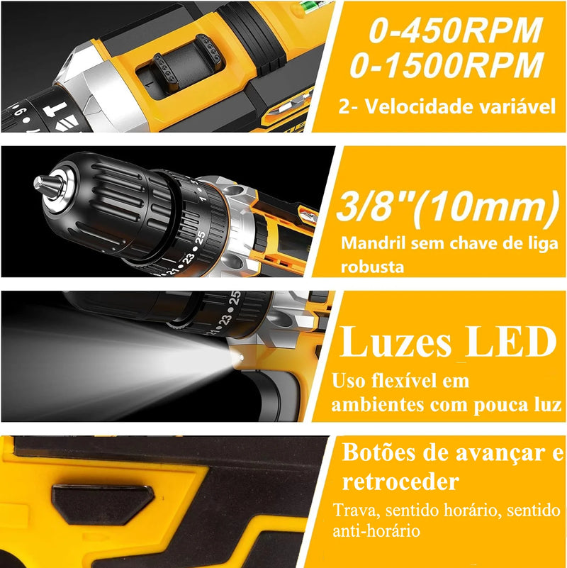Kit Furadeira e Parafusadeira 21V com 2 Baterias -  PowerDrill™