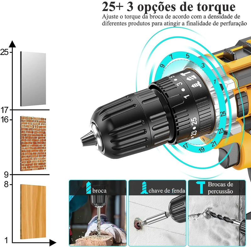 Kit Furadeira e Parafusadeira 21V com 2 Baterias -  PowerDrill™